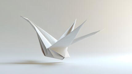 CG Floating Paper Crane: A detailed CG origami paper crane, floating delicately on a clean white background.
