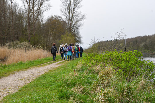 Eine Gruppe Menschen auf Exkursion im Naturschutzgebiet Schellbruch