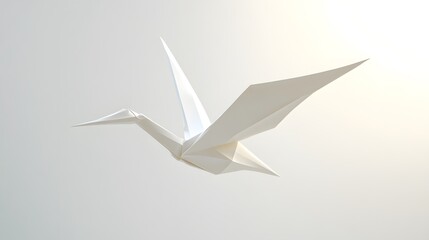 CG Floating Paper Crane: A detailed CG origami paper crane, floating delicately on a clean white background.
