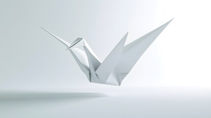 Naklejka premium CG Floating Paper Crane: A detailed CG origami paper crane, floating delicately on a clean white background. 