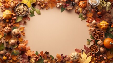 Heartwarming Thanksgiving Family Feast in Autumn Setting with Earthy Tones and Copyspace