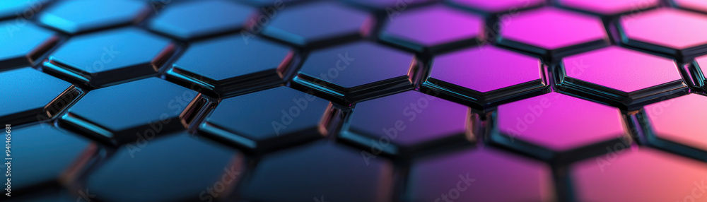 Poster futuristic hexagonal pattern with gradient lighting, showcasing advanced technology and modern desig