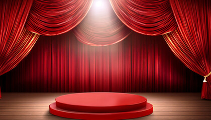 red theater stage dramatic red platform spotlight curtains perfect performances