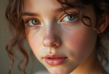 Fototapeta premium High-Resolution Beauty Shot: Young Woman with Radiant Skin and Film Grain Effect