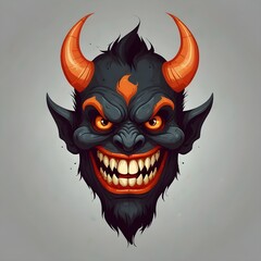 Cartoon horror devil character face smile. Illustration.