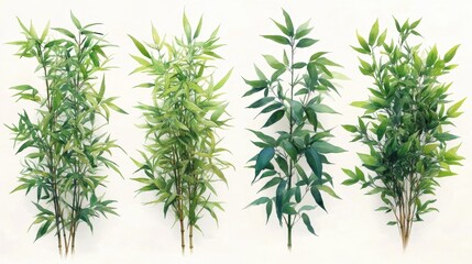 Obraz premium Realistic Bamboo Plants Isolated on White Generative AI