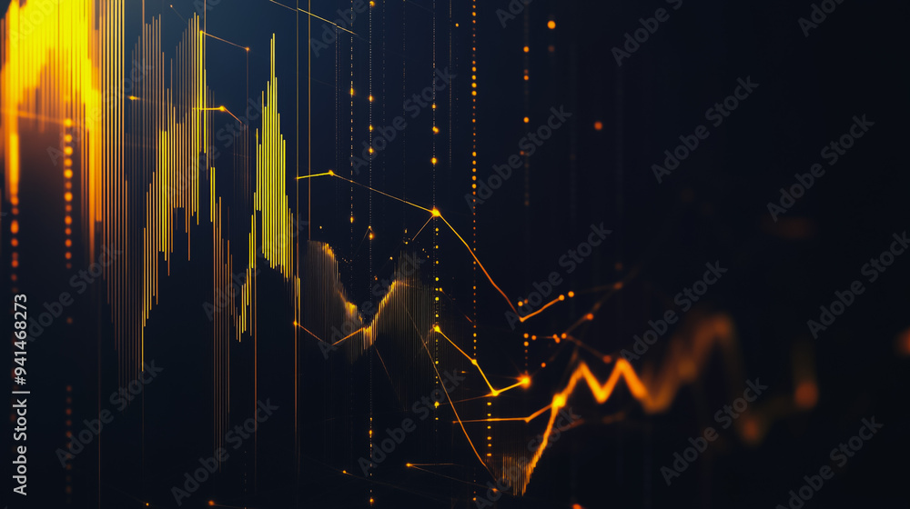 Wall mural Charts and graphs with statistics for innovation Digital analyzes business potential and predicts future developments in the company's growth. Abstract black background