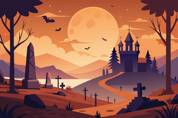 Halloween Graveyard Land Vector - Spooky SVG for Cricut, Clipart, and T-shirt Graphics