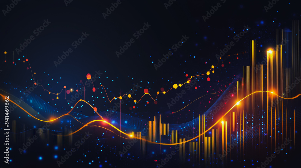 Wall mural charts and graphs with statistics for innovation digital analyzes business potential and predicts fu