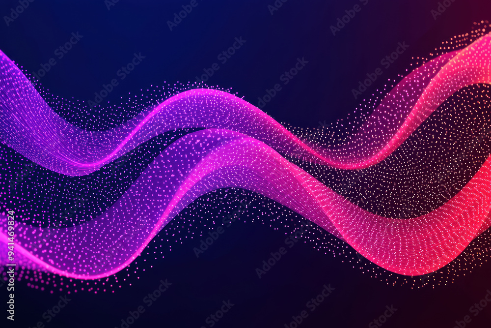 Poster vibrant abstract background with wavy lines and glowing dots in pink and purple hues. a modern and d