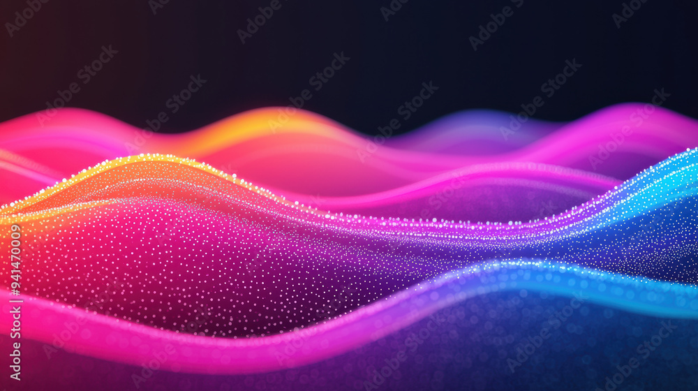 Poster colorful abstract digital wave with vibrant neon gradients, representing technology and futuristic c