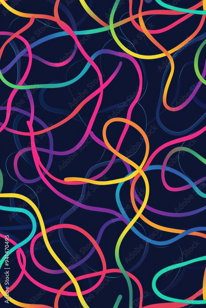 Poster colorful abstract lines on dark background, creating a vibrant, dynamic, and energetic pattern. perf