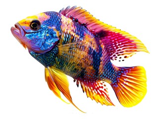 Vibrant Cichlid Fish Showcasing Unique Patterns and Hues on White Background