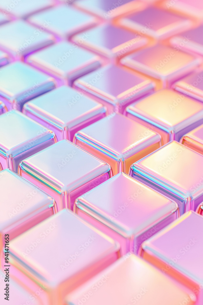 Poster abstract metallic iridescent tiled pattern with vibrant colors. futuristic and modern digital design
