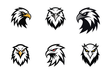 Elegant eagle head silhouette logo set.