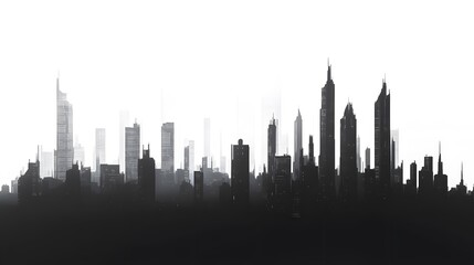 Fototapeta premium CG Futuristic City Skyline Silhouette: A sleek, CG-rendered silhouette of a futuristic city skyline, set against a stark white background. 