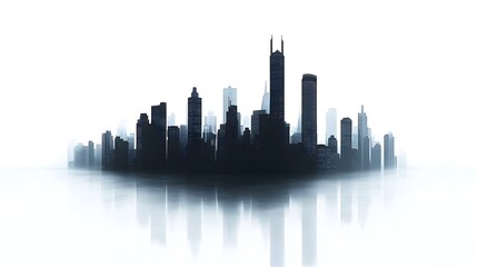 Fototapeta premium CG Futuristic City Skyline Silhouette: A sleek, CG-rendered silhouette of a futuristic city skyline, set against a stark white background. 