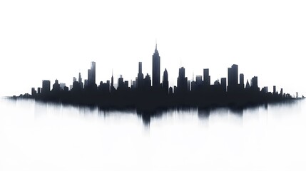 Fototapeta premium CG Futuristic City Skyline Silhouette: A sleek, CG-rendered silhouette of a futuristic city skyline, set against a stark white background. 