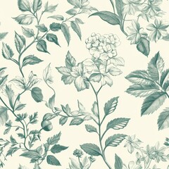Vintage Botanical Illustration Wallpaper with Floral Patterns