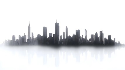 Fototapeta premium CG Futuristic City Skyline Silhouette: A sleek, CG-rendered silhouette of a futuristic city skyline, set against a stark white background. 