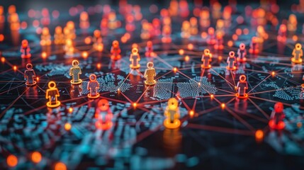 Digital Network of Glowing Human Figures Generative AI