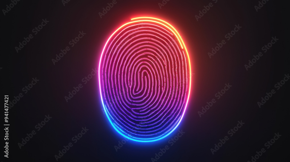 Poster vibrant neon fingerprint concept showcasing intricate biometric patterns in colorful gradient lighti