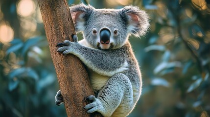 Koala grasping a eucalyptus branch great for heartwarming nature photography