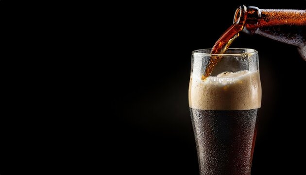 Chilled Dark Beer Being Poured into Glass