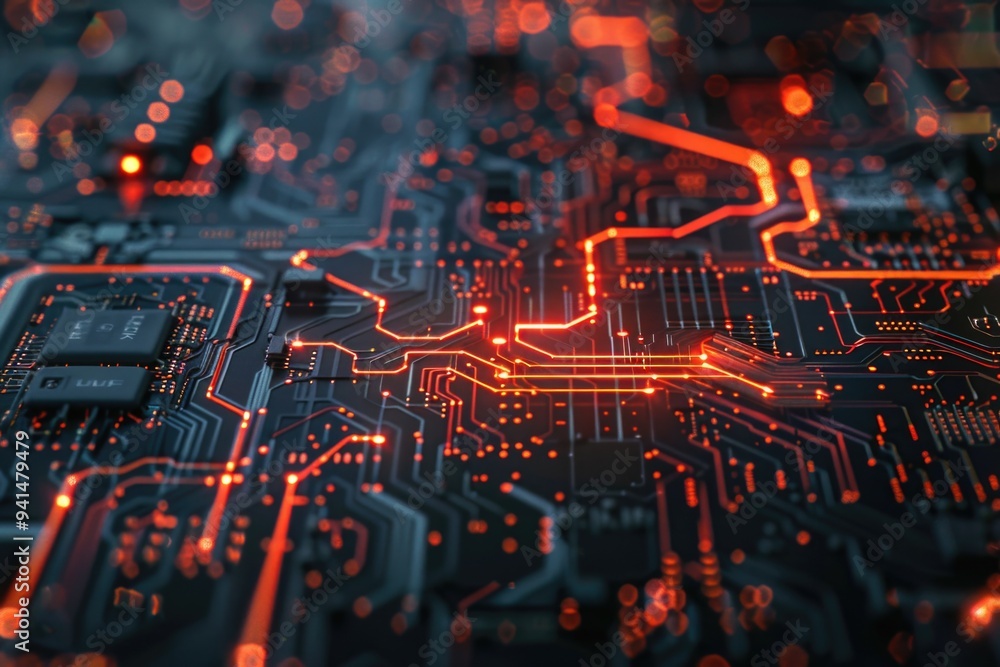 Poster a detailed view of an electronic circuit board with various components and wires