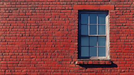 A close-up shot of a red brick wall with a single large window, perfect for a minimalist urban background with a strong focus on texture.