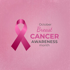 October breast cancer emblem sign for awareness month with pink ribbon symbol.
