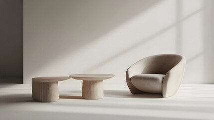 CG Minimalist Furniture Design: A CG rendering of a modern, minimalist chair and table set, floating on a clean white background.
