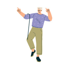 Senior Man Character Dancing Moving His Body Vector Illustration