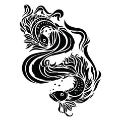 Couple Siamese Fighting Fish Silhouette. Flat, Vector, Illustration, Cartoon, EPS10.