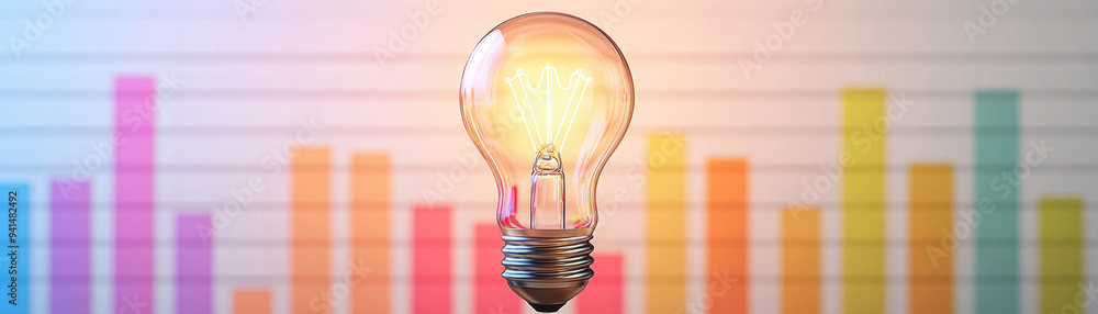 Poster a glowing lightbulb in front of a colorful bar graph, signifying innovation and growth in business a