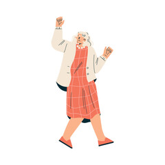Senior Woman Character Dancing Moving His Body Vector Illustration