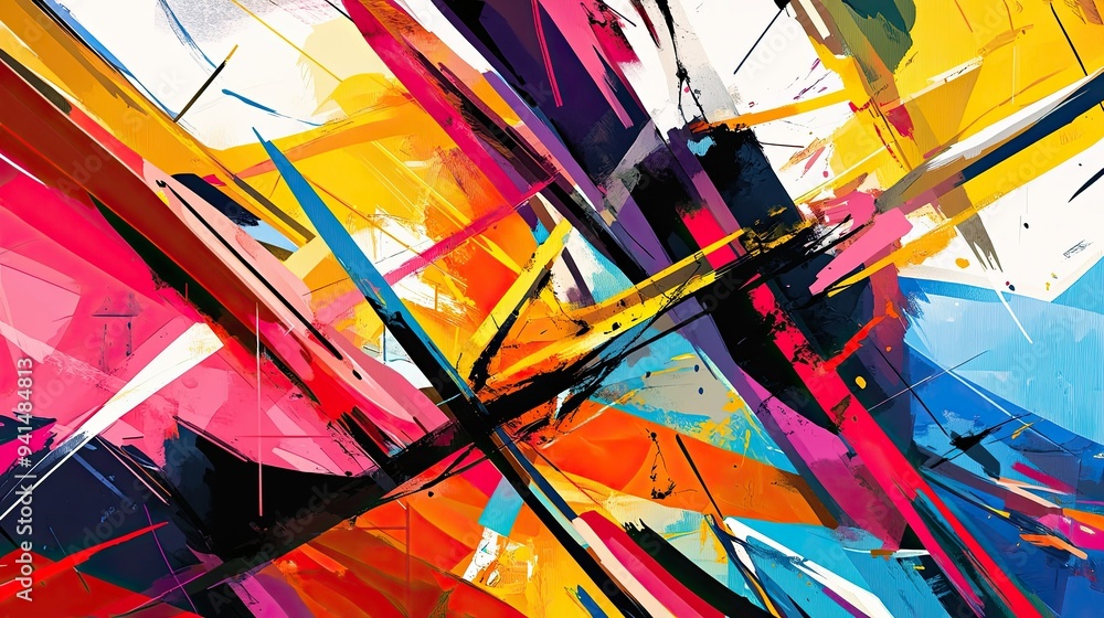 Poster abstract background with a chaotic mix of bright, bold colors and sharp, intersecting lines