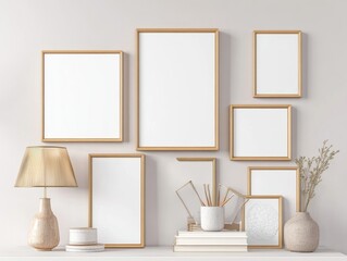 KS mockup of simple wooden frames on wall there is abeaut