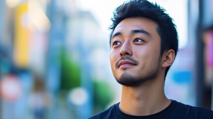 Fototapeta premium Thoughtful Young Man in Urban Setting Contemplating Future