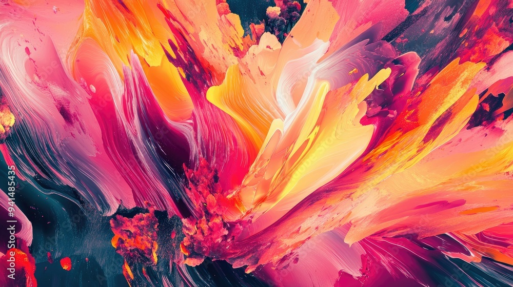 Poster abstract background with bold, jagged patterns and bright, neon colors, creating a dynamic and energ