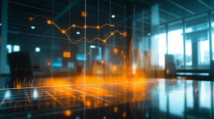 Glowing abstract graphs and stock and market information backgrounds. Stock exchange trading arrows investment graph Increase statistics and Digital Marketing. Economics and selling
