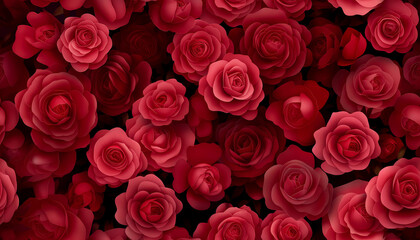 Naklejka premium Seamless elegant red roses illustration pattern on black background. Generative ai