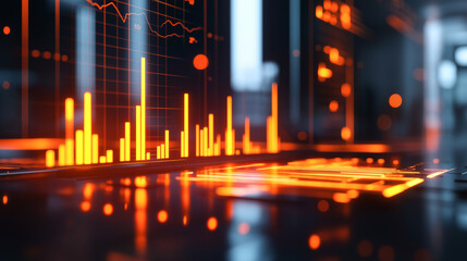 Glowing abstract graphs and stock and market information backgrounds. Stock exchange trading arrows investment graph Increase statistics and Digital Marketing. Economics and selling