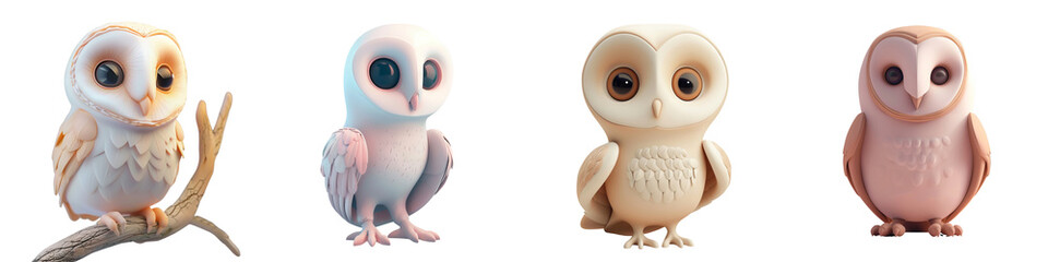 Obraz premium A collection of charming and adorable owl figurines in various colors, perfect for decoration and gifting.