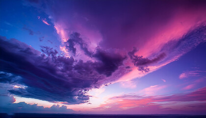 vibrant purple, magenta, violet, navy blue, and cloud-filled twilight sky vibrant sunset