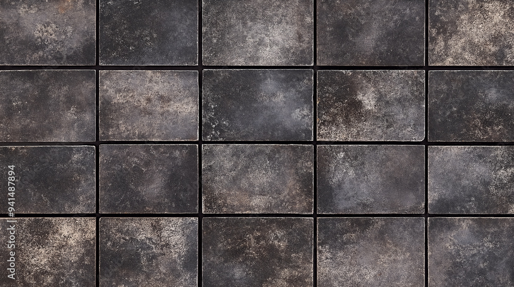 Poster Stone or marble tile texture top view background seamless mock up. Tile surface texture empty minimalistic wall design. Gray and blue seamless tile texture. Decor design tiles close up