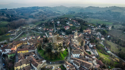 Trisobbio and its castle, Alessandria, Piedmont, Italy from the drone