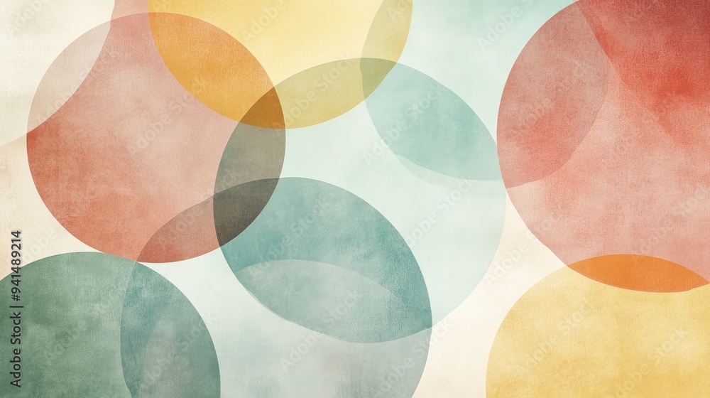 Poster abstract design with overlapping circles in soft colors, creating a harmonious and balanced visual e