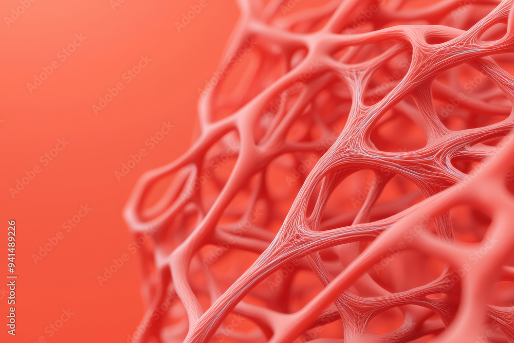 Poster abstract close-up of a red organic structure, showcasing intricate networks and patterns, resembling