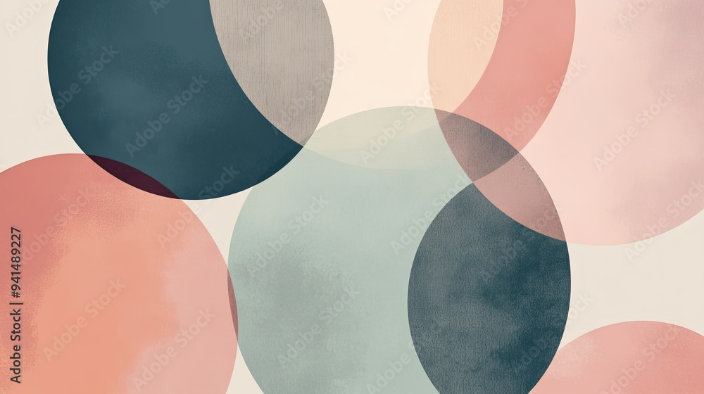 Poster abstract design with overlapping circles in soft colors, creating a harmonious and balanced visual e